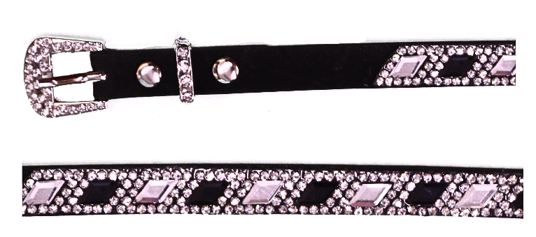 Top Notch Accessories Western Style Black Leather Hat Band with Diamond Shaped Crystals