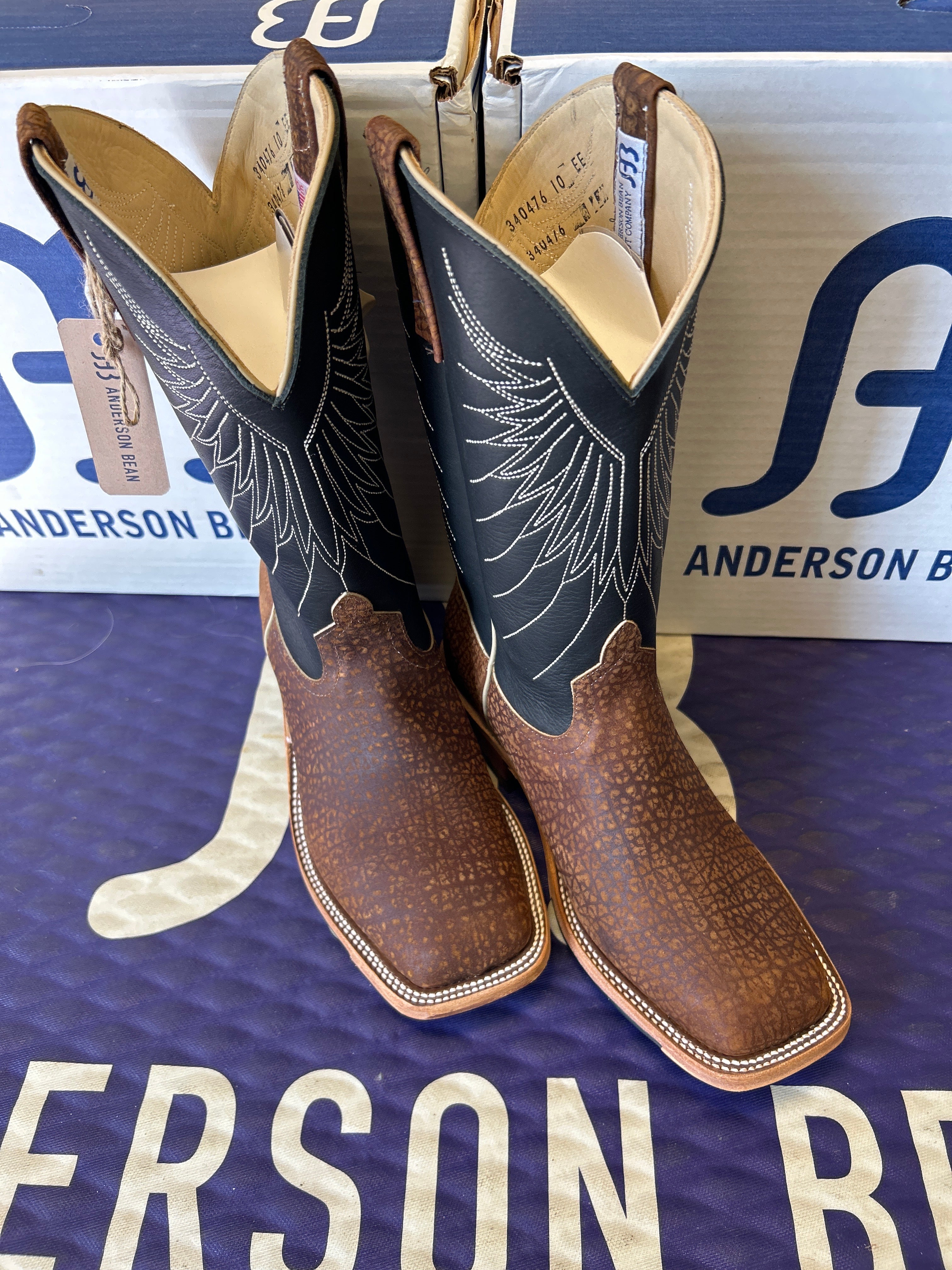 Men's Anderson Bean 12 Inch Shaft Tan Hungry Hippo Wide Square Toe Boots
