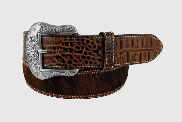 Roper 8643500 Butternut 1 1/2" Hair-On with Caiman Print Billets Leather Belt