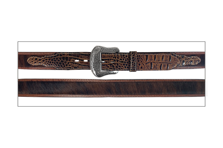 Roper 8643500 Butternut 1 1/2" Hair-On with Caiman Print Billets Leather Belt