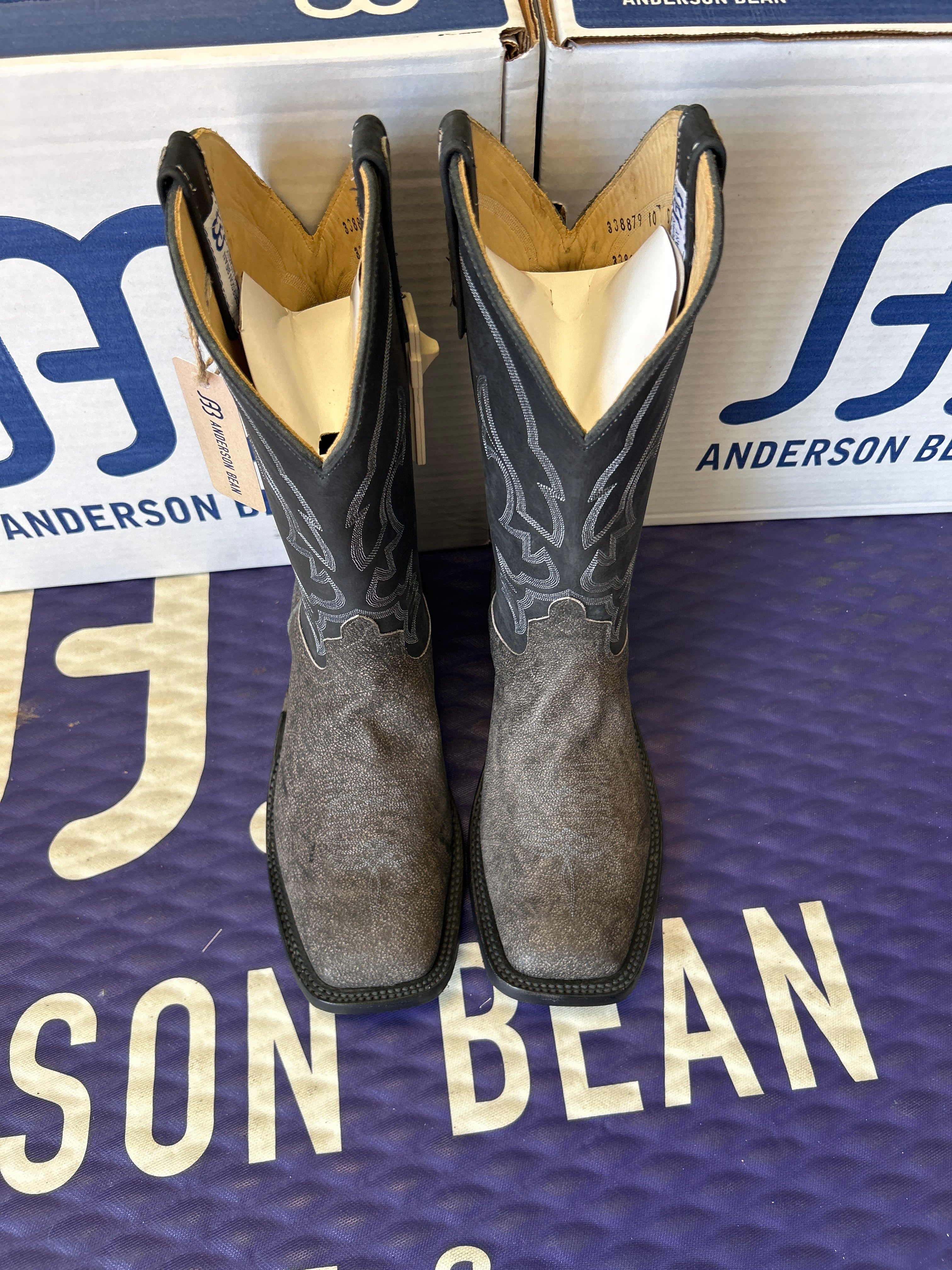 Men's Anderson Bean 12 Inch Shaft Grey Safari Cape Buffalo Wide Square Toe Boots