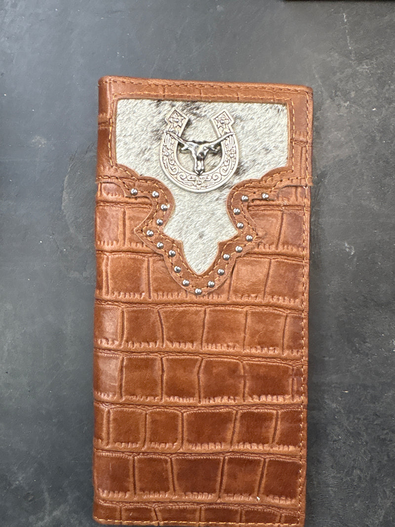 Top Notch Accessories 123BR Brown Alligator Print w/Horseshoe & Longhorn Concho Wallet