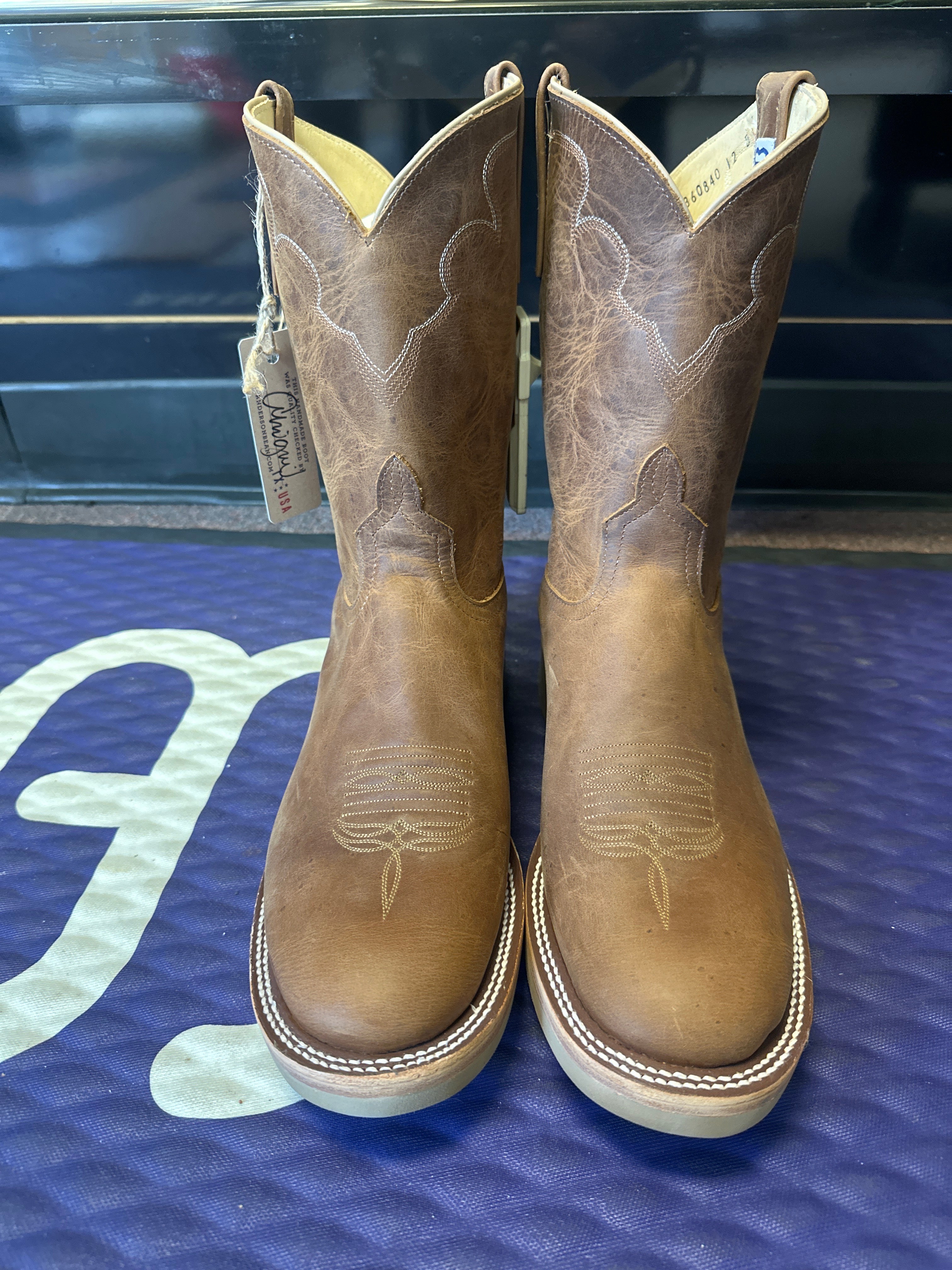 Men's Anderson Bean 10 Inch Shaft Vintage Cognac Old Town Roper Toe Crepe Sole Boots