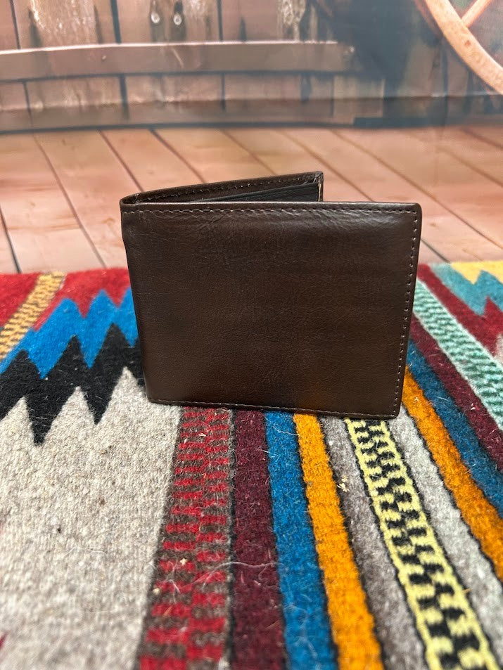 Dark Brown leather bifold wallet from Top Notch Accessories. Front View