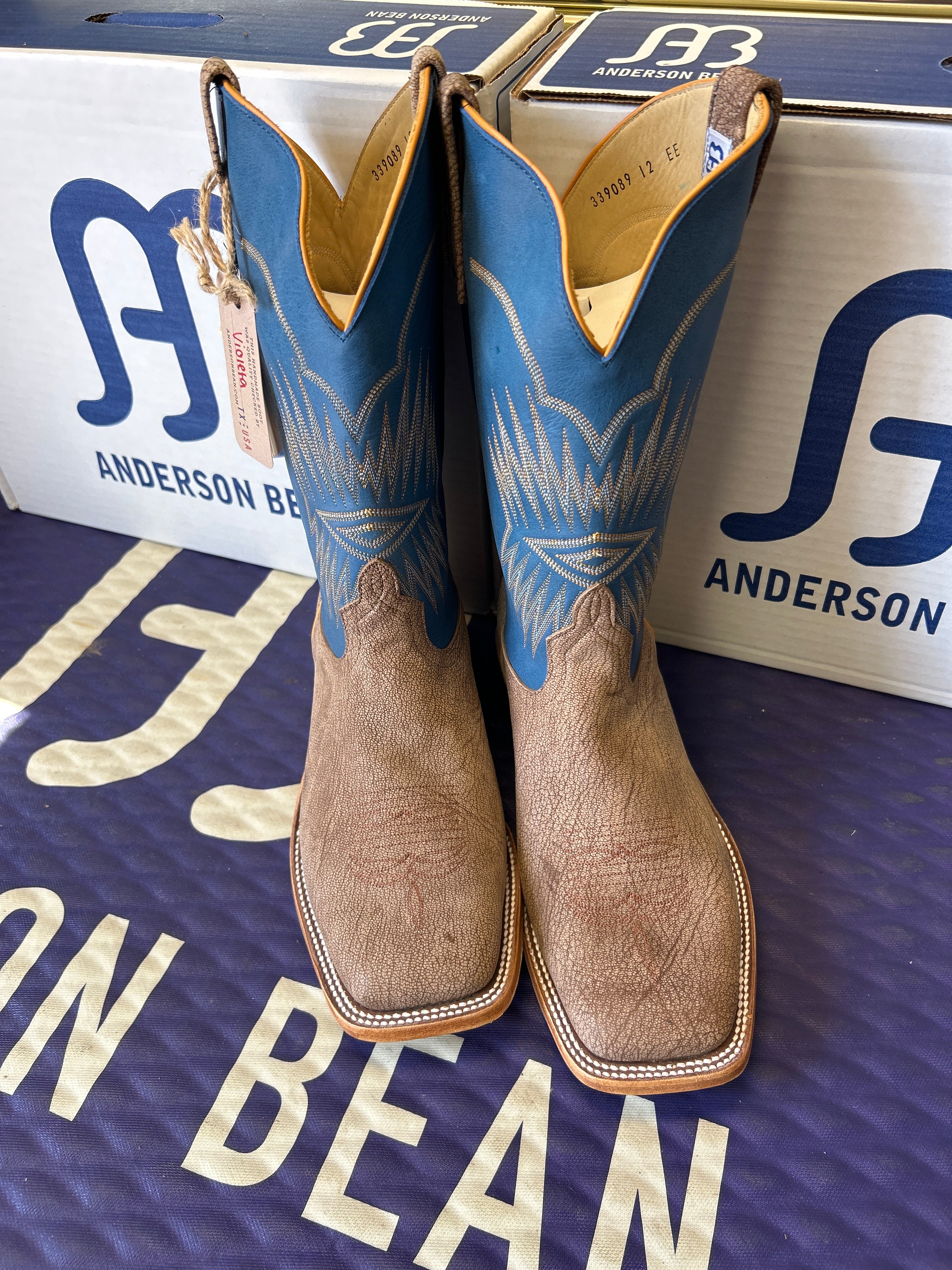 Men's Anderson Bean 12 Inch Shaft Tan Amazon Poseidon Goat Wide Square