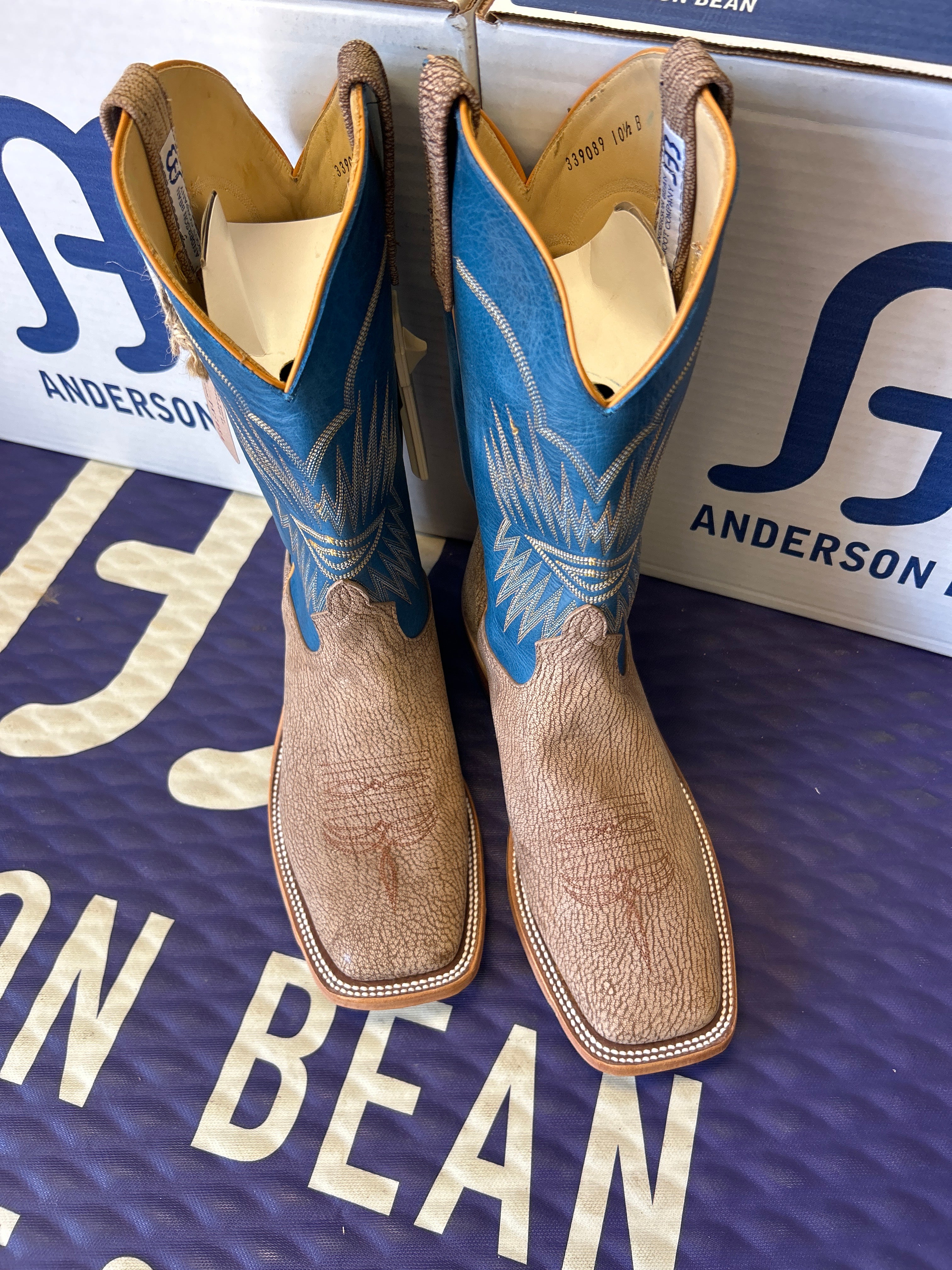 Men's Anderson Bean 12 Inch Shaft Tan Amazon Poseidon Goat Wide Square Toe Boots