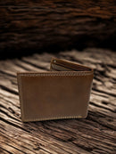 Coffee Brown leather bifold wallet. Rear view