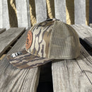 Southern Bred Apparel Company Caramel Leather Logo Patch Adjustable Snap Back Cap In Richardson 112 Mossy Oak Bottomland
