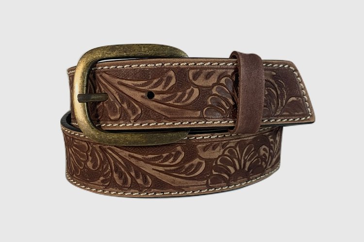 Cowgirls Rock Brown 1 1/2 inch Floral Tooled Leather Belt
