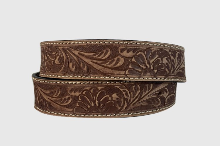 Cowgirls Rock Brown 1 1/2 inch Floral Tooled Leather Belt