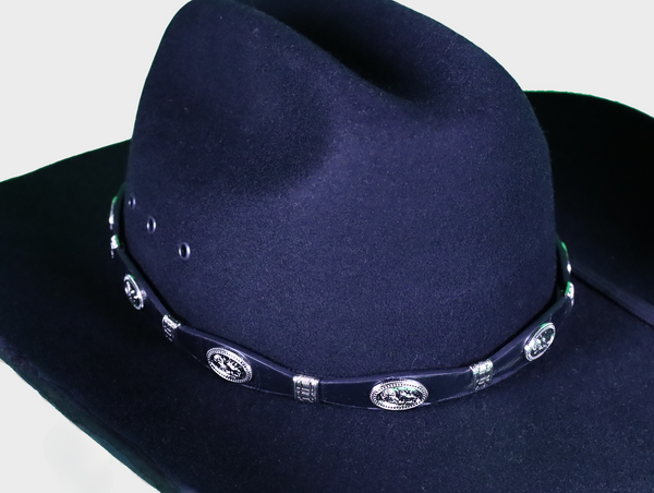 Top Notch Accessories Black Leather Hat Band with Praying Cowboy Conchos