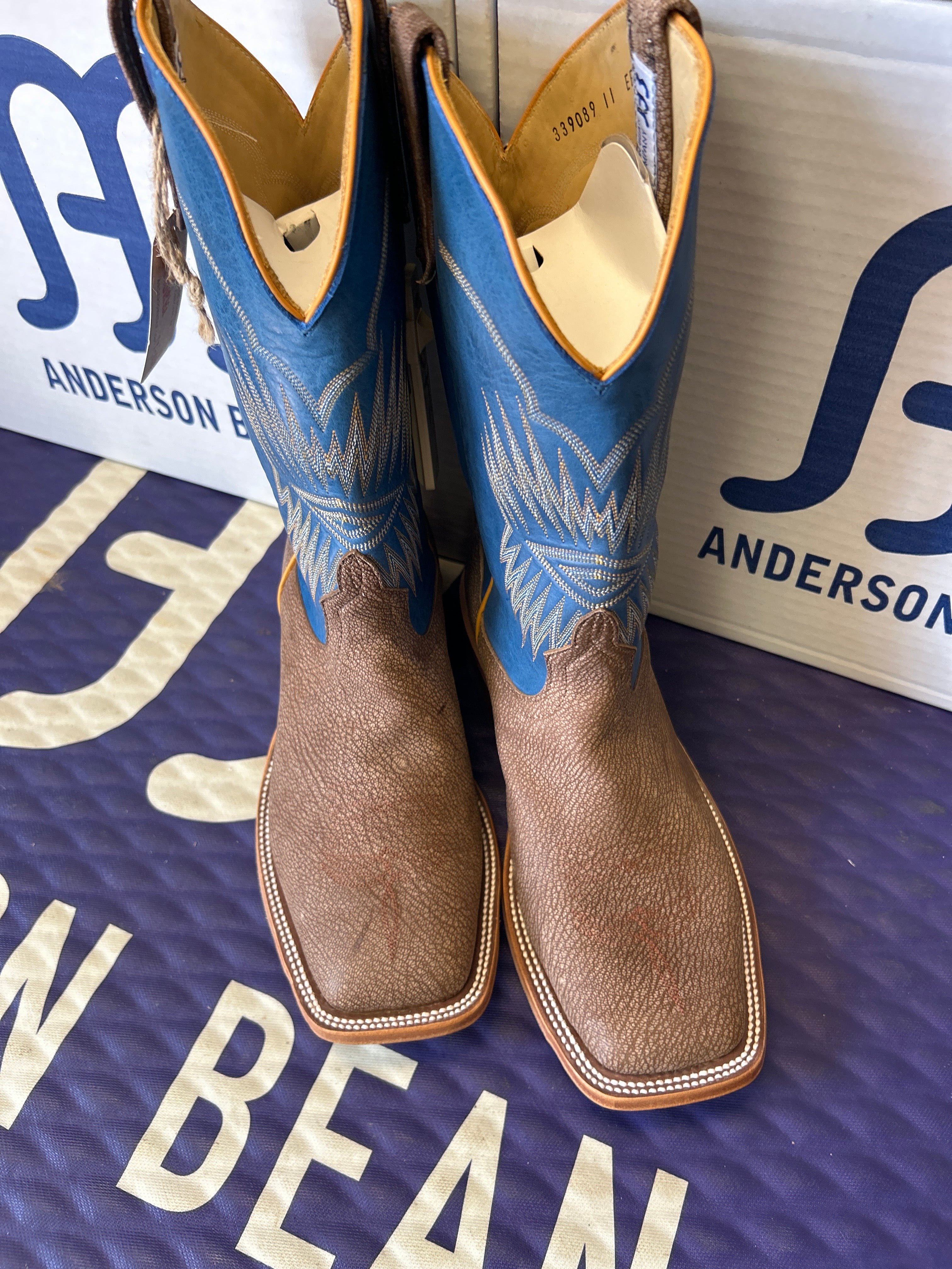 Men's Anderson Bean 12 Inch Shaft Tan Amazon Poseidon Goat Wide Square Toe Boots