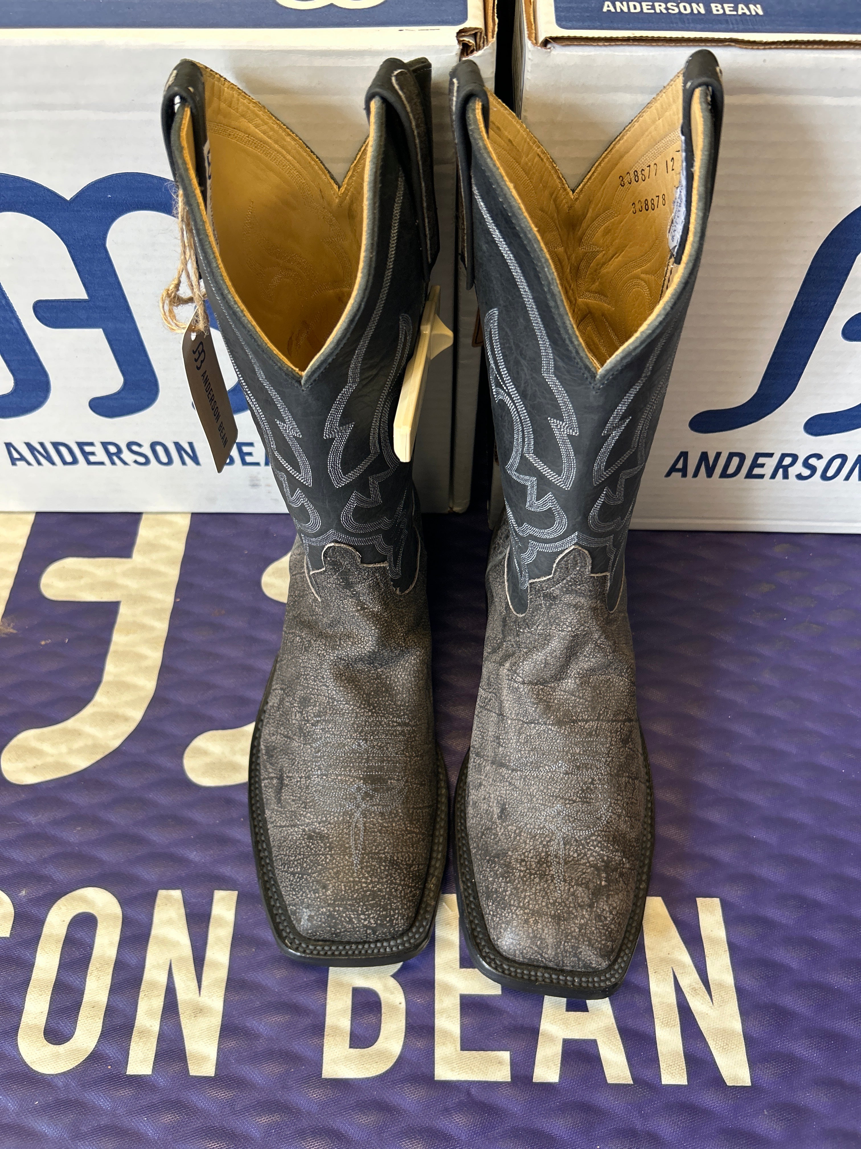 Men's Anderson Bean 12 Inch Shaft Grey Safari Cape Buffalo Wide Square Toe Boots