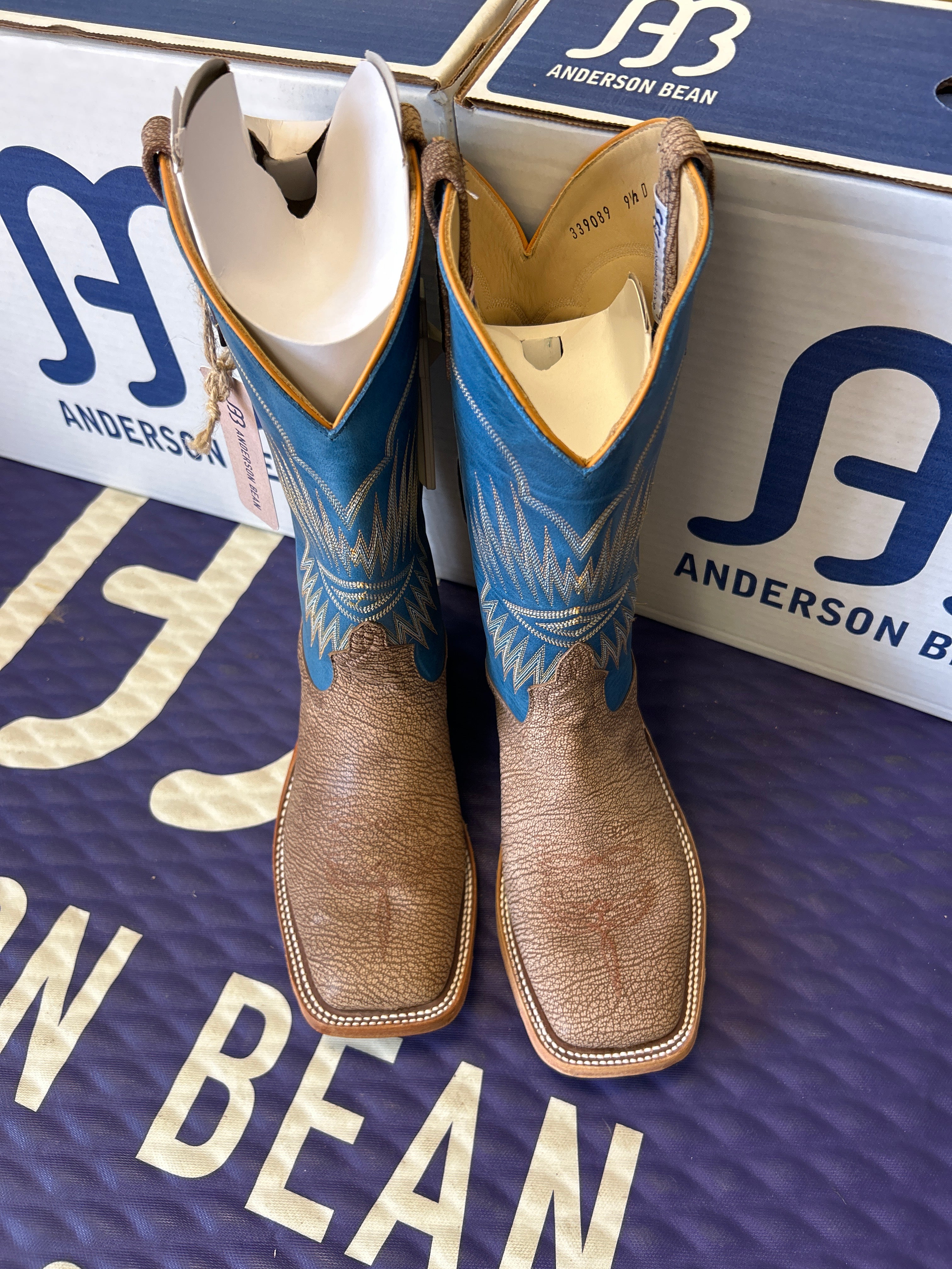 Men's Anderson Bean 12 Inch Shaft Tan Amazon Poseidon Goat Wide Square Toe Boots