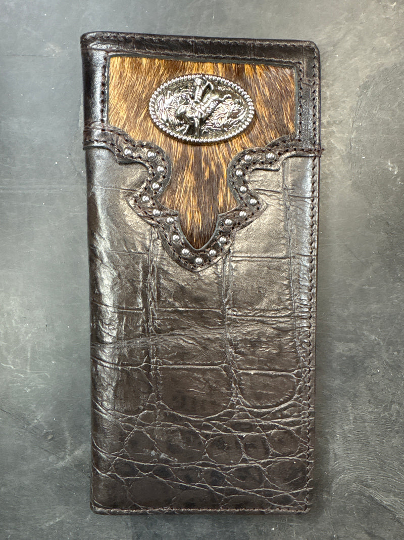 Top Notch Accessories 126CF Coffee Alligator Print With Bull Rider Concho Wallet