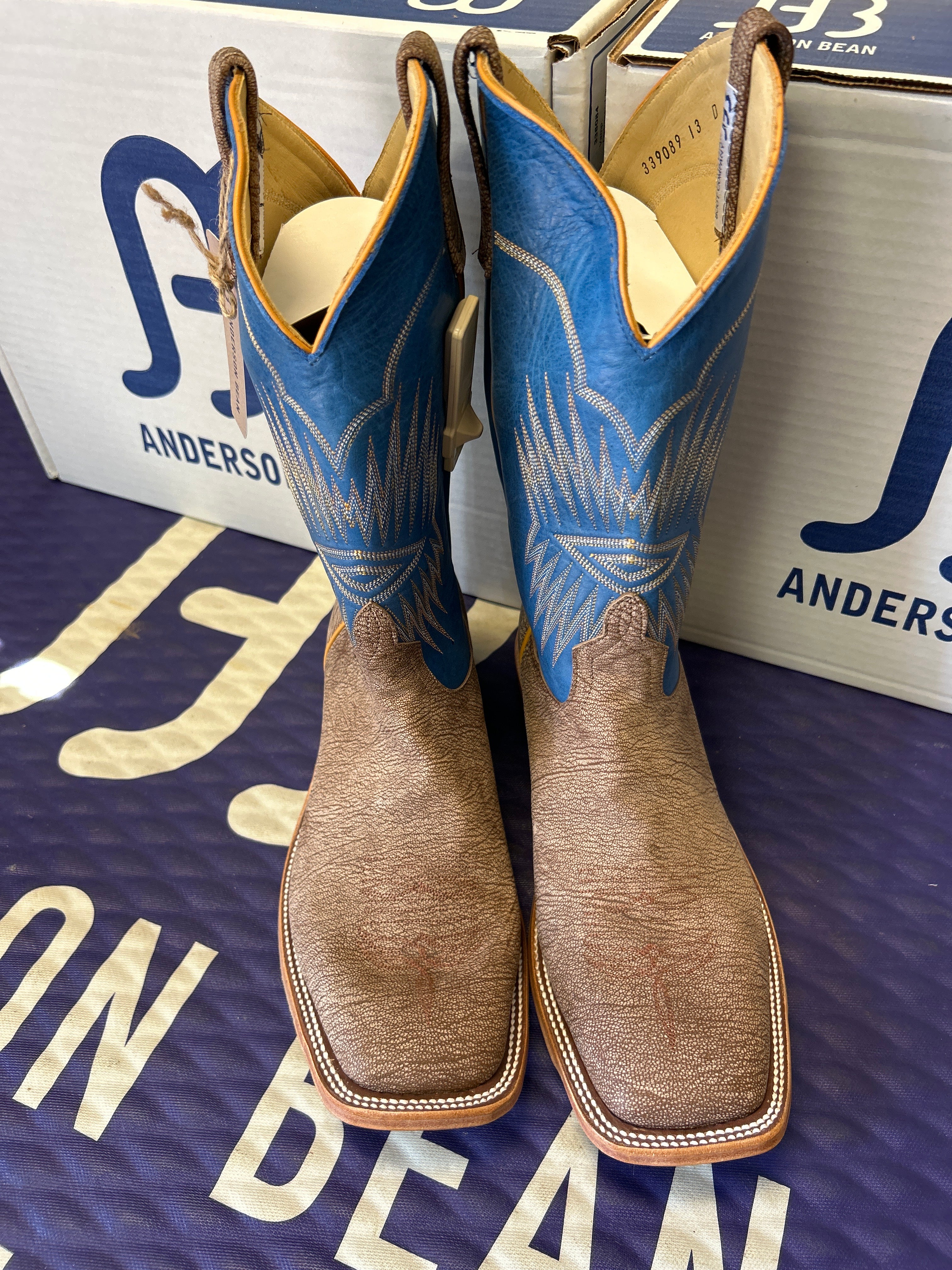 Men's Anderson Bean 12 Inch Shaft Tan Amazon Poseidon Goat Wide Square Toe Boots