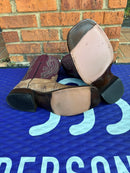 Men's Anderson Bean square toe Mad Cat Goat boots with a Glove Burgundy shaft.  Bottom vew showing the hybrid outsole.