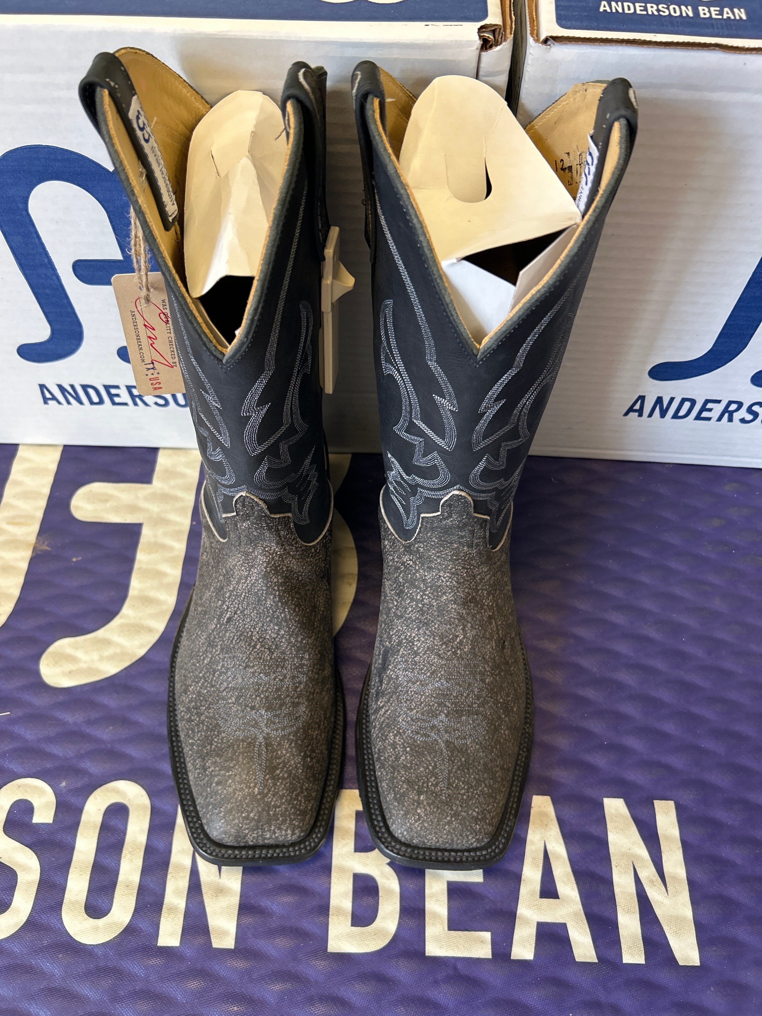 Men's Anderson Bean 12 Inch Shaft Grey Safari Cape Buffalo Wide Square Toe Boots