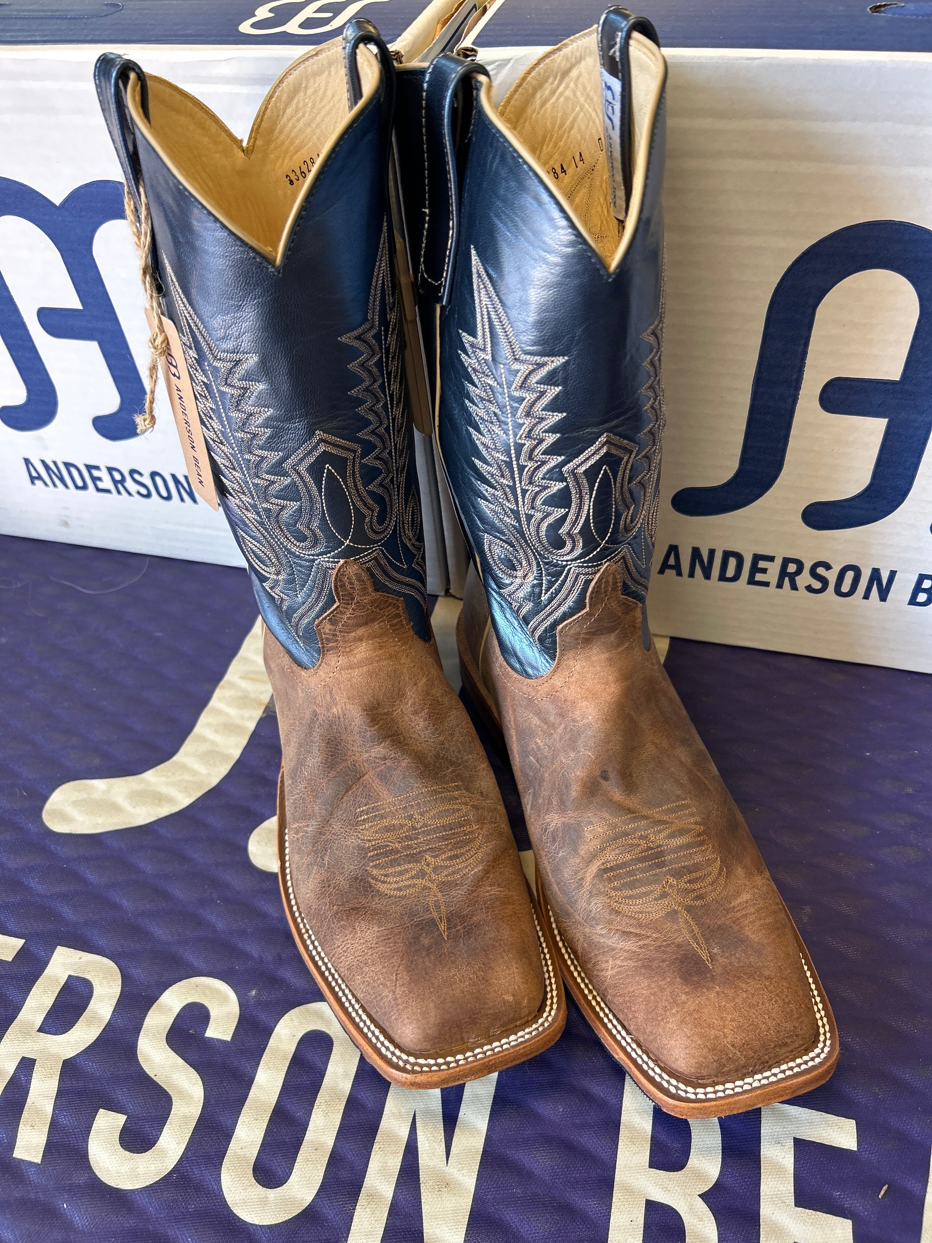 Men's Anderson Bean 12 Inch Shaft Sand Angry Elk Wide Square Toe Boots