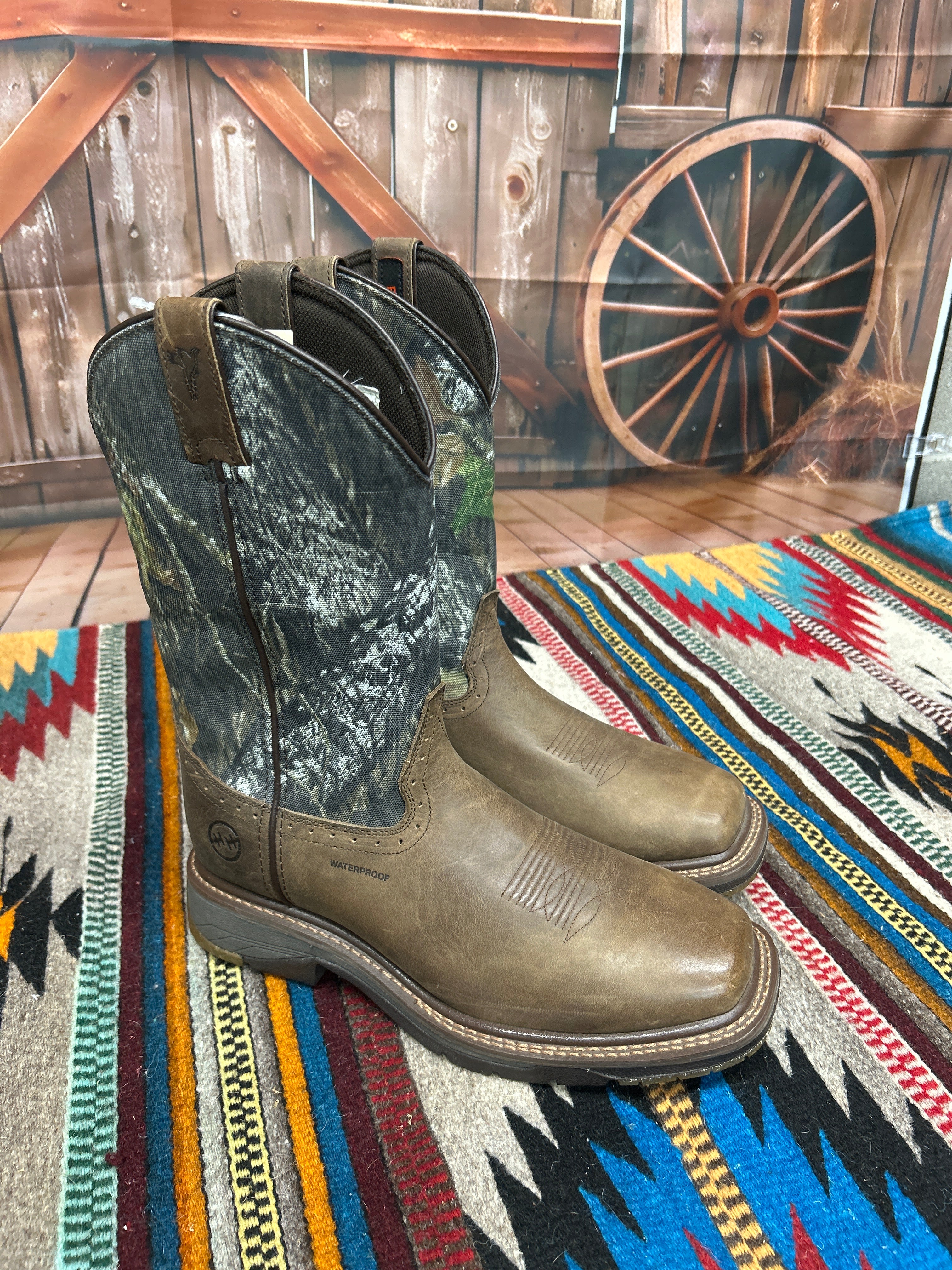 Men’s  Double H Boot Carlos Camo Top Wide Square Toe Boot CLOSEOUT