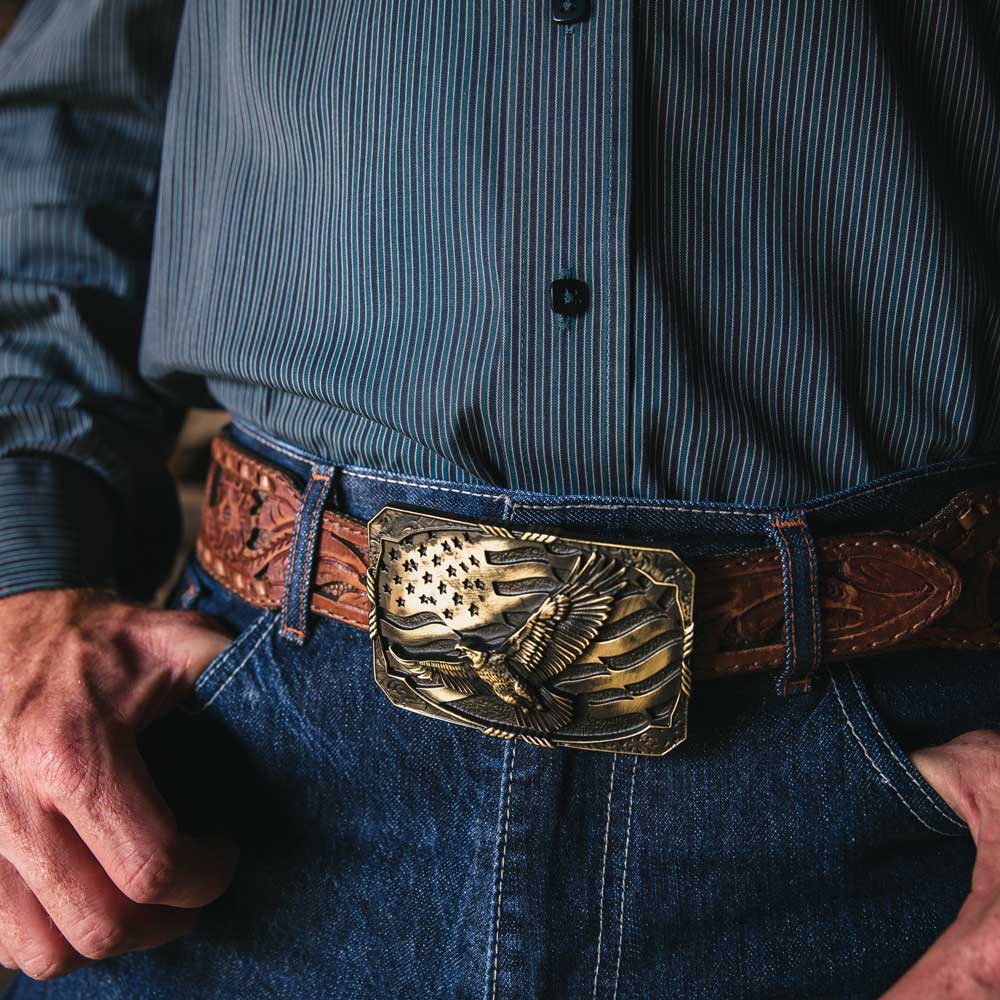 Montana Silversmiths Eagle and USA Flag Brass Attitude Belt Buckle