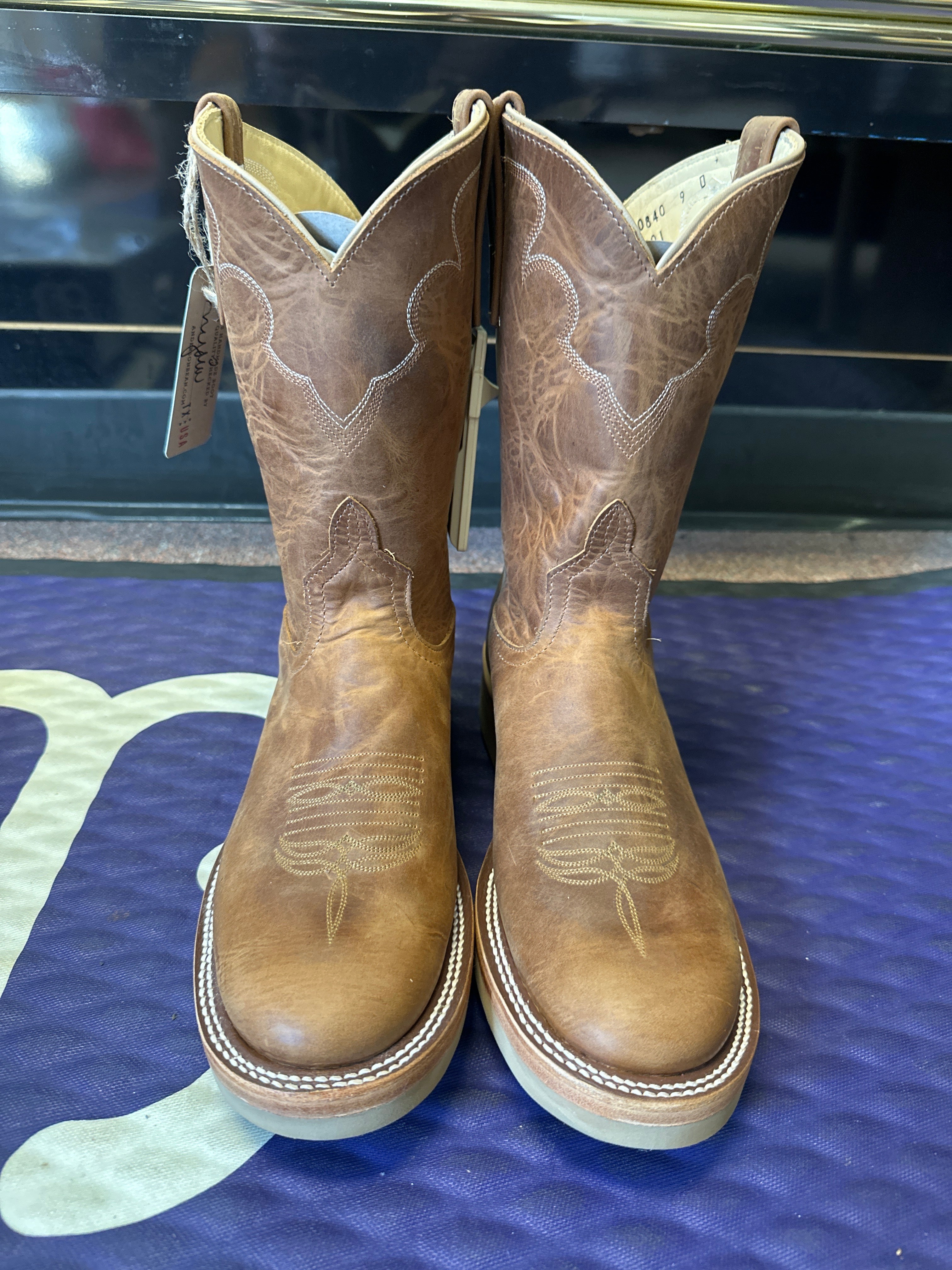 Men's Anderson Bean 10 Inch Shaft Vintage Cognac Old Town Roper Toe Crepe Sole Boots