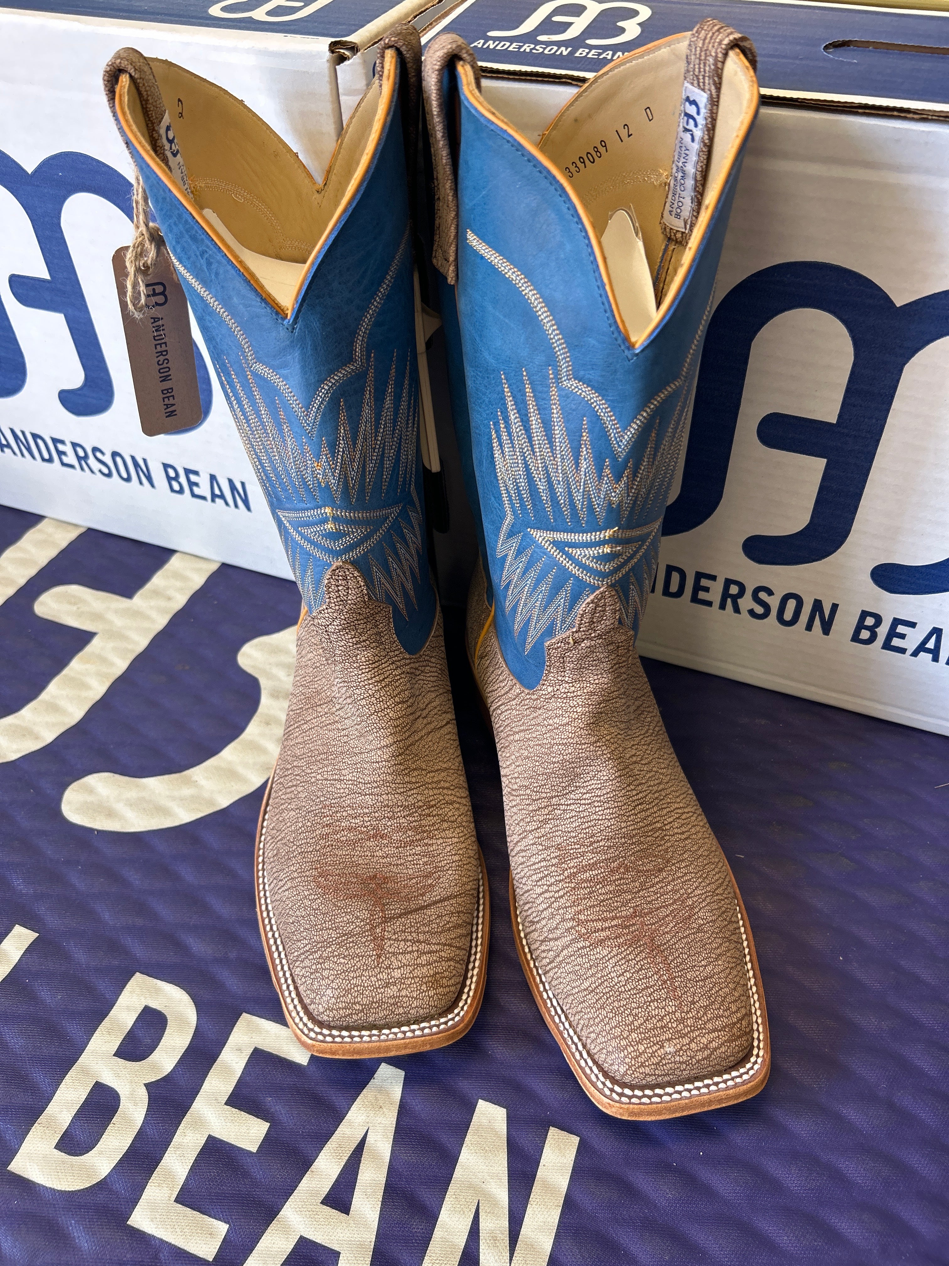 Men's Anderson Bean 12 Inch Shaft Tan Amazon Poseidon Goat Wide Square Toe Boots