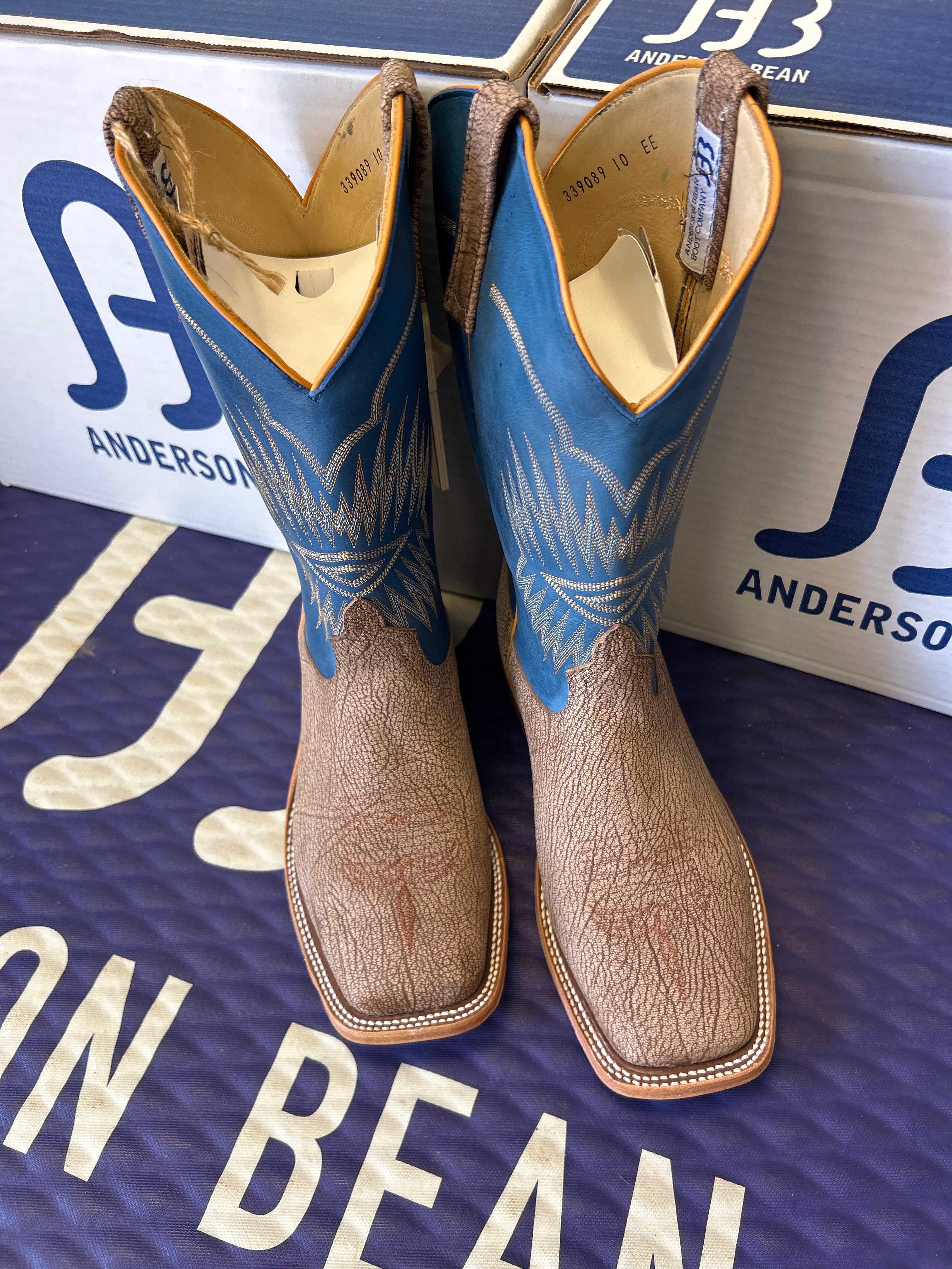 Men's Anderson Bean 12 Inch Shaft Tan Amazon Poseidon Goat Wide Square Toe Boots