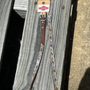 Western style hat band with Brown and Clear diamond shaped alternating crystals. Features a crystal studded buckle for a adjustable fit. 