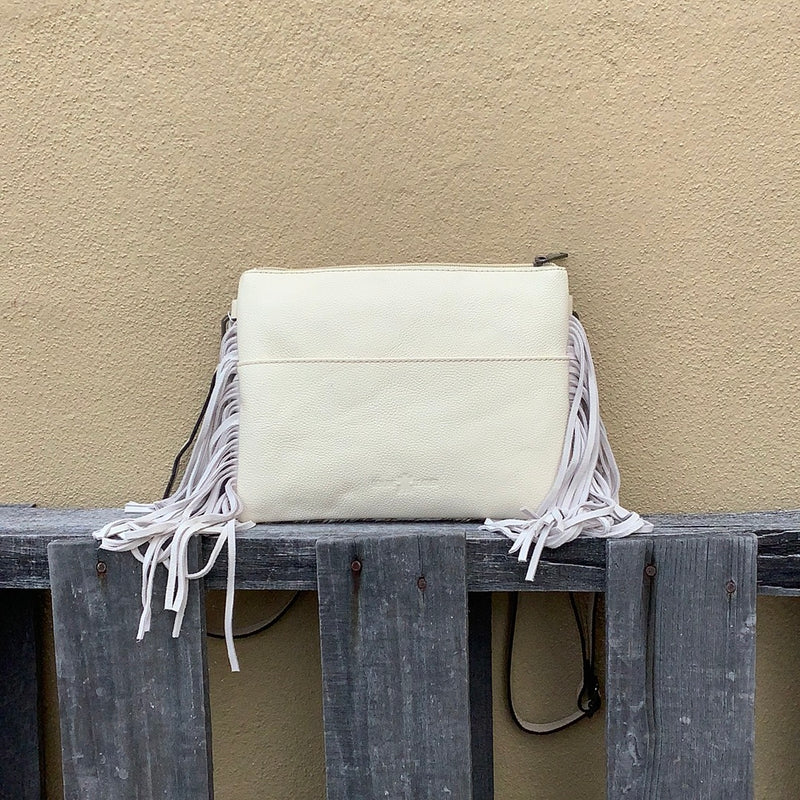 Top Notch Accessories 3064BG Beige Cowhide Small Crossbody with Fringe