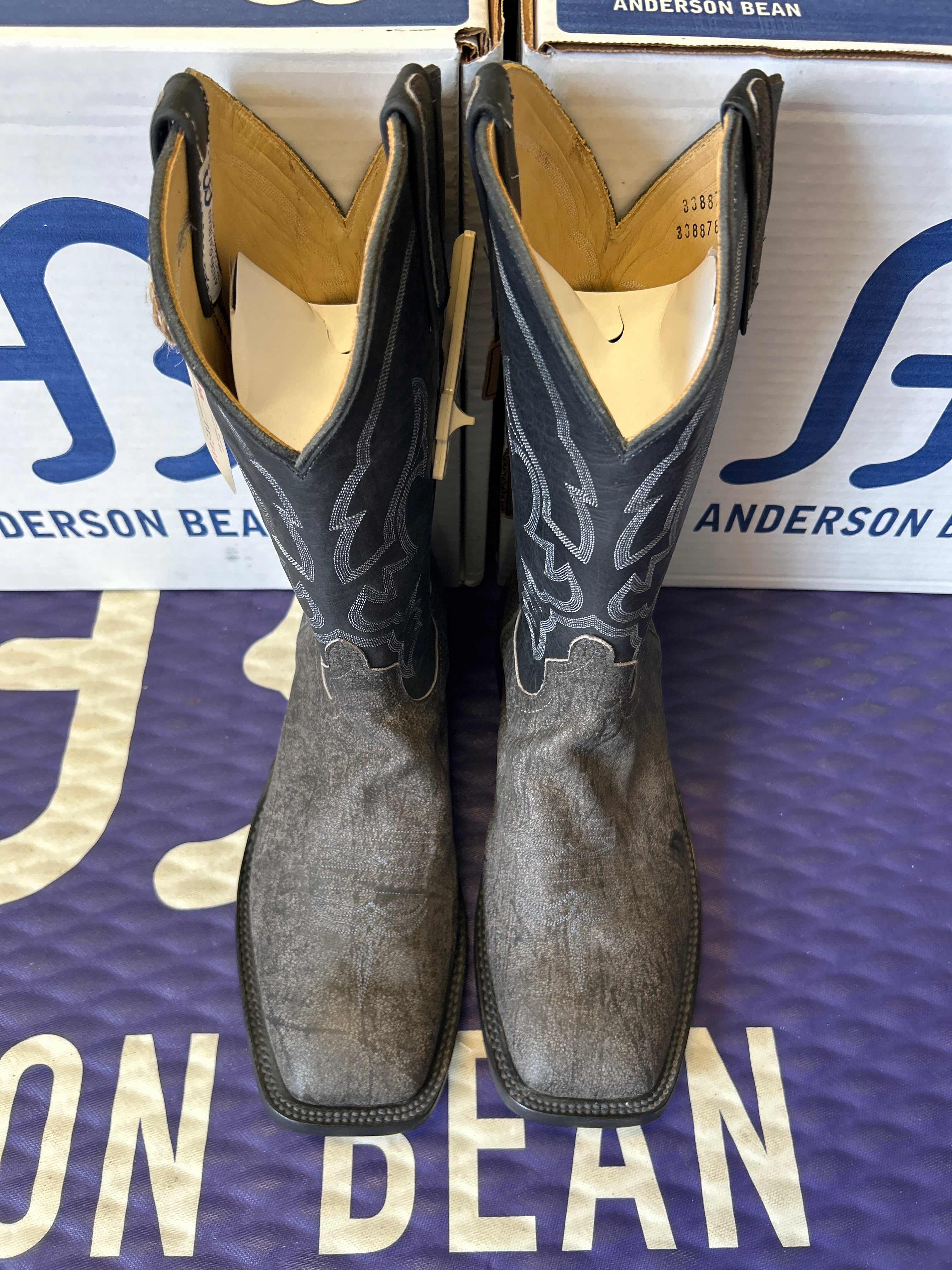 Men's Anderson Bean 12 Inch Shaft Grey Safari Cape Buffalo Wide Square Toe Boots