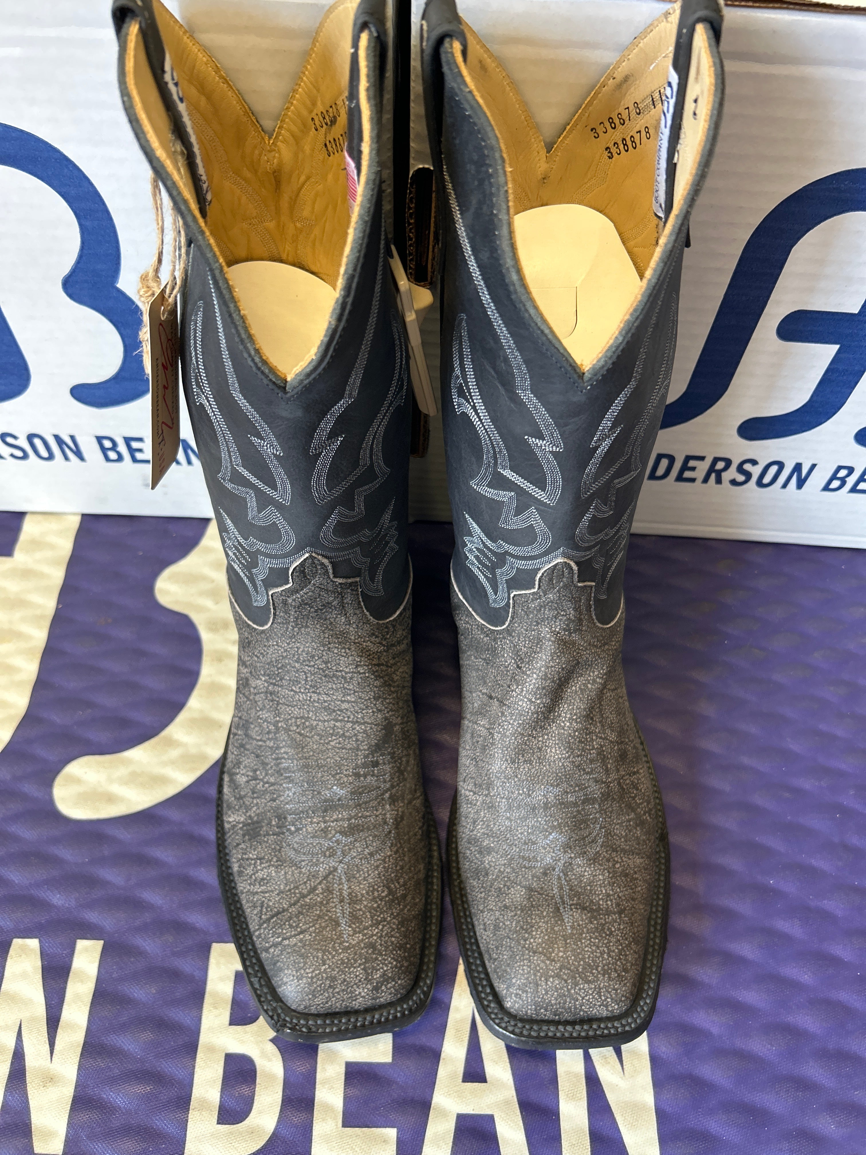 Men's Anderson Bean 12 Inch Shaft Grey Safari Cape Buffalo Wide Square Toe Boots