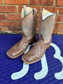 Women's Anderson Bean Mink Full Quill Ostrich Boots with a wide square toe and a Sable Kidskin shaft.  Side View