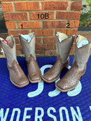 Women's Anderson Bean Mink Full Quill Ostrich Boots with a wide square toe and a Sable Kidskin shaft. 