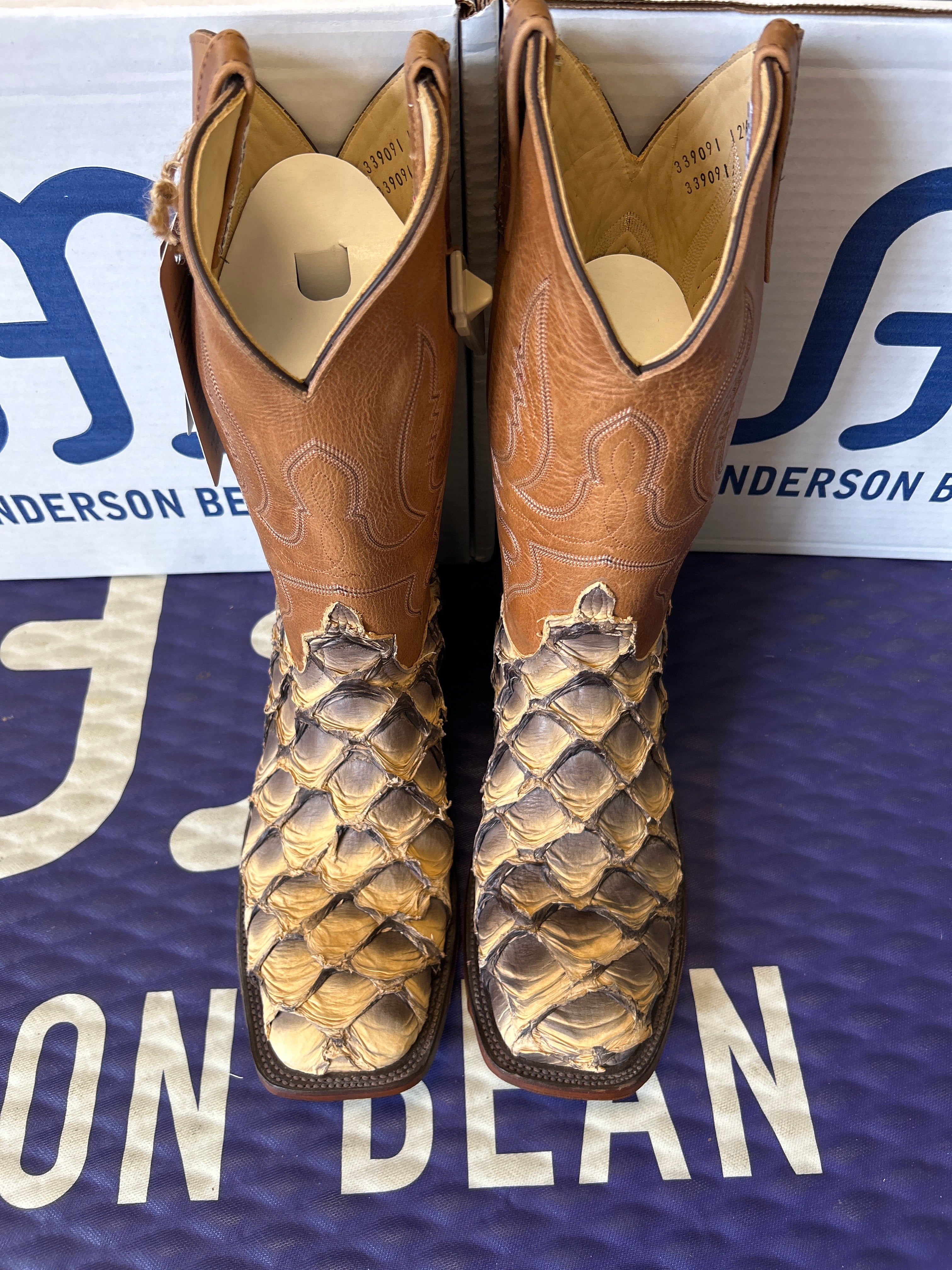 Men's Anderson Bean 12 Inch Shaft Tan Lines Big Bass Wide Square Toe Boots