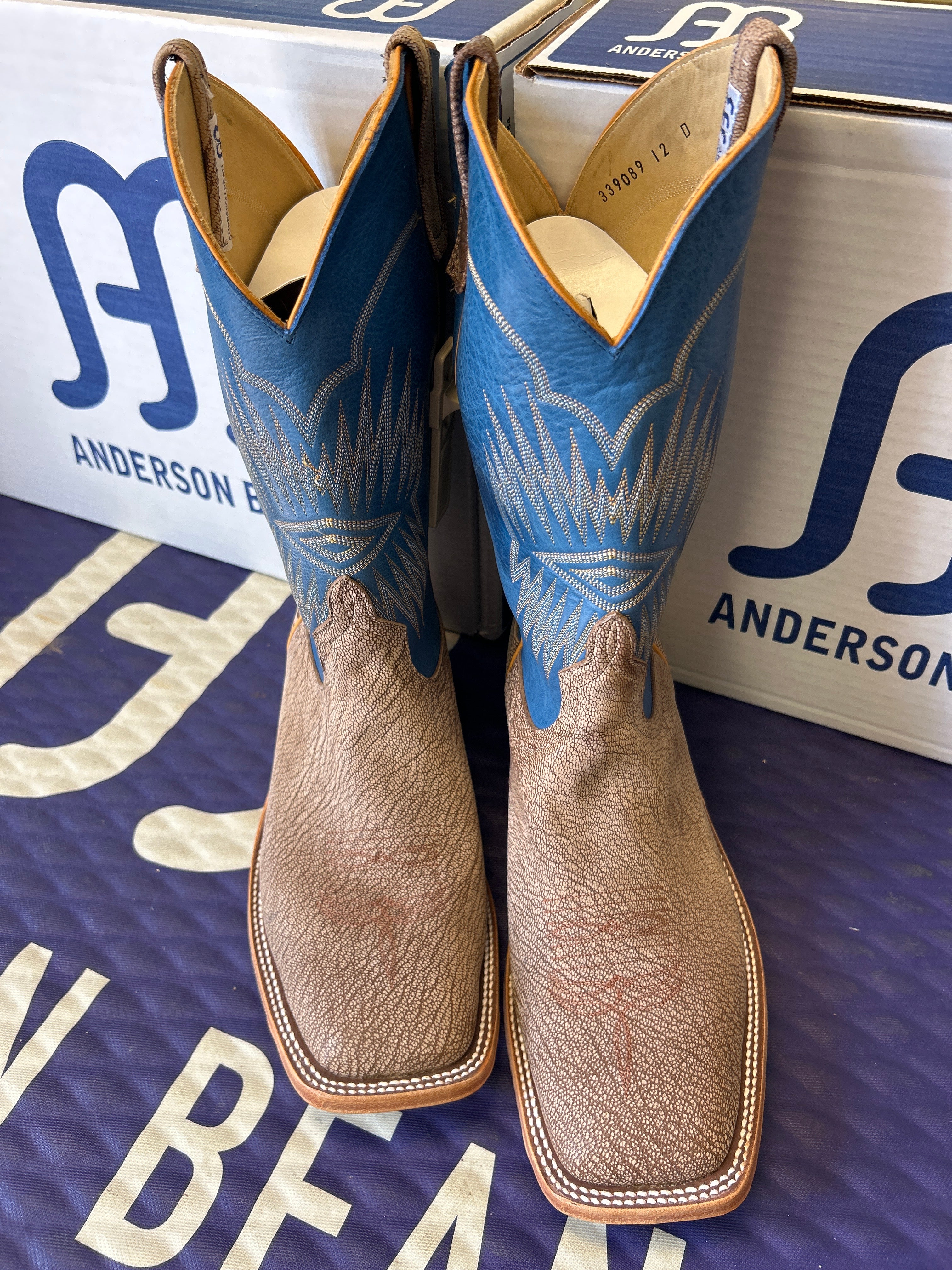 Men's Anderson Bean 12 Inch Shaft Tan Amazon Poseidon Goat Wide Square Toe Boots