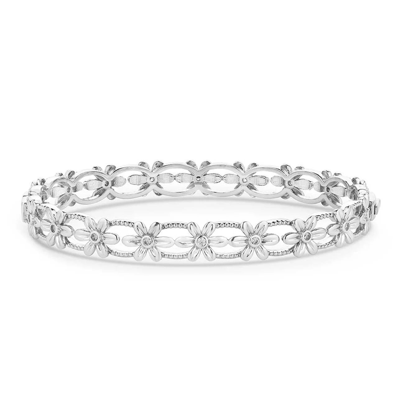 Montana Silversmiths daisy bracelet, Platinum plated over brass. Full View