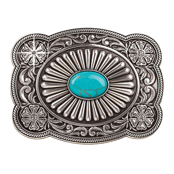 Blazing Roxx 37974 Rectangular Turquoise Stone Fanned Belt Buckle