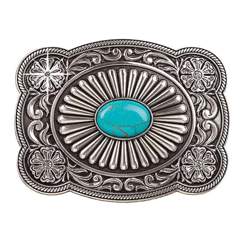 Blazing Roxx 37974 Rectangular Turquoise Stone Fanned Belt Buckle