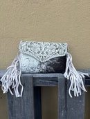 Top Notch Accessories 3052BG Beige Cowhide Small Crossbody with Fringe