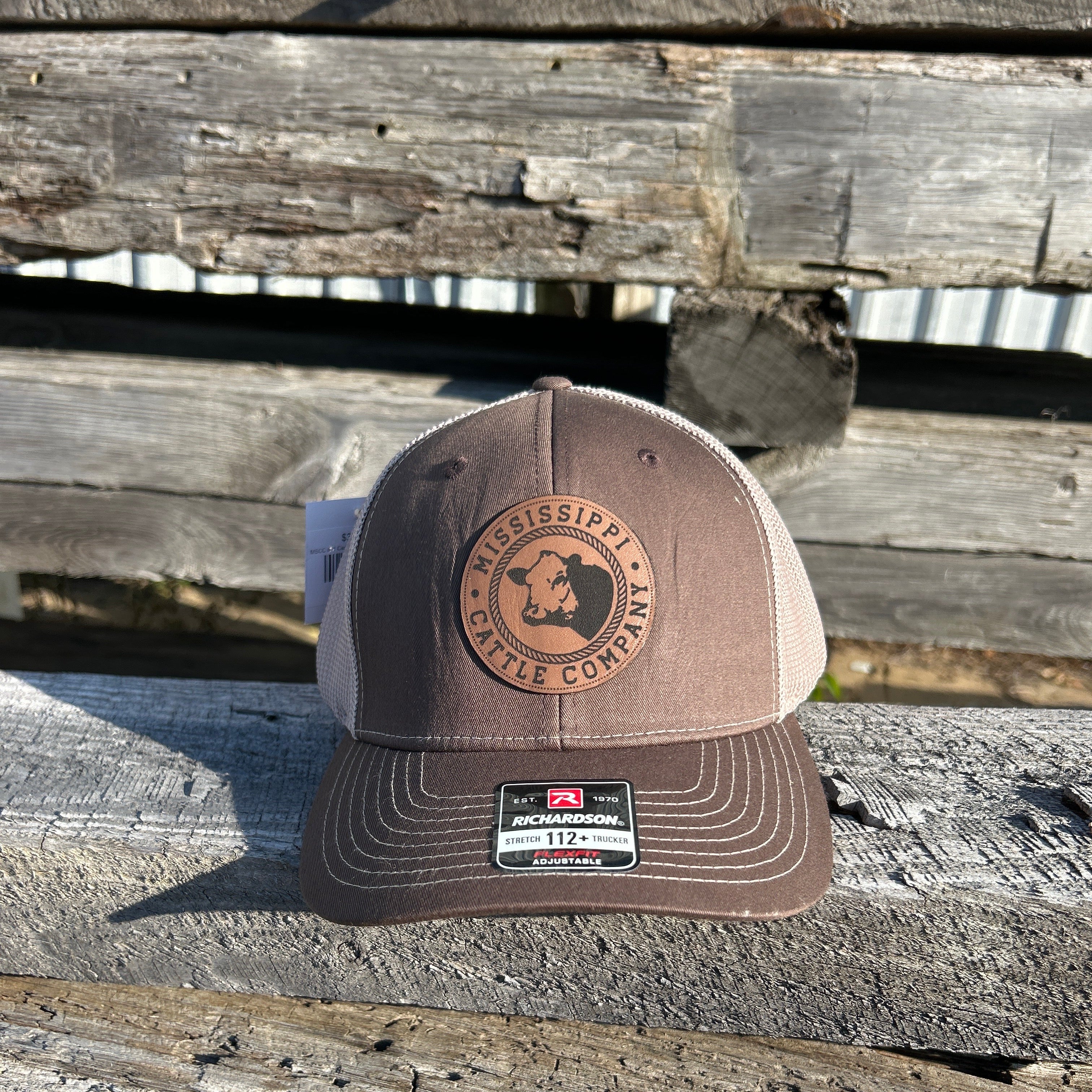 Mississippi Cattle Company "MCC #11" Caramel Leather Logo Patch 112PL R-Flex Caps (3 Colors)