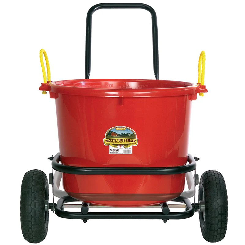 Black Little Giant muck cart assembled with a red muck tub inserted (not included).