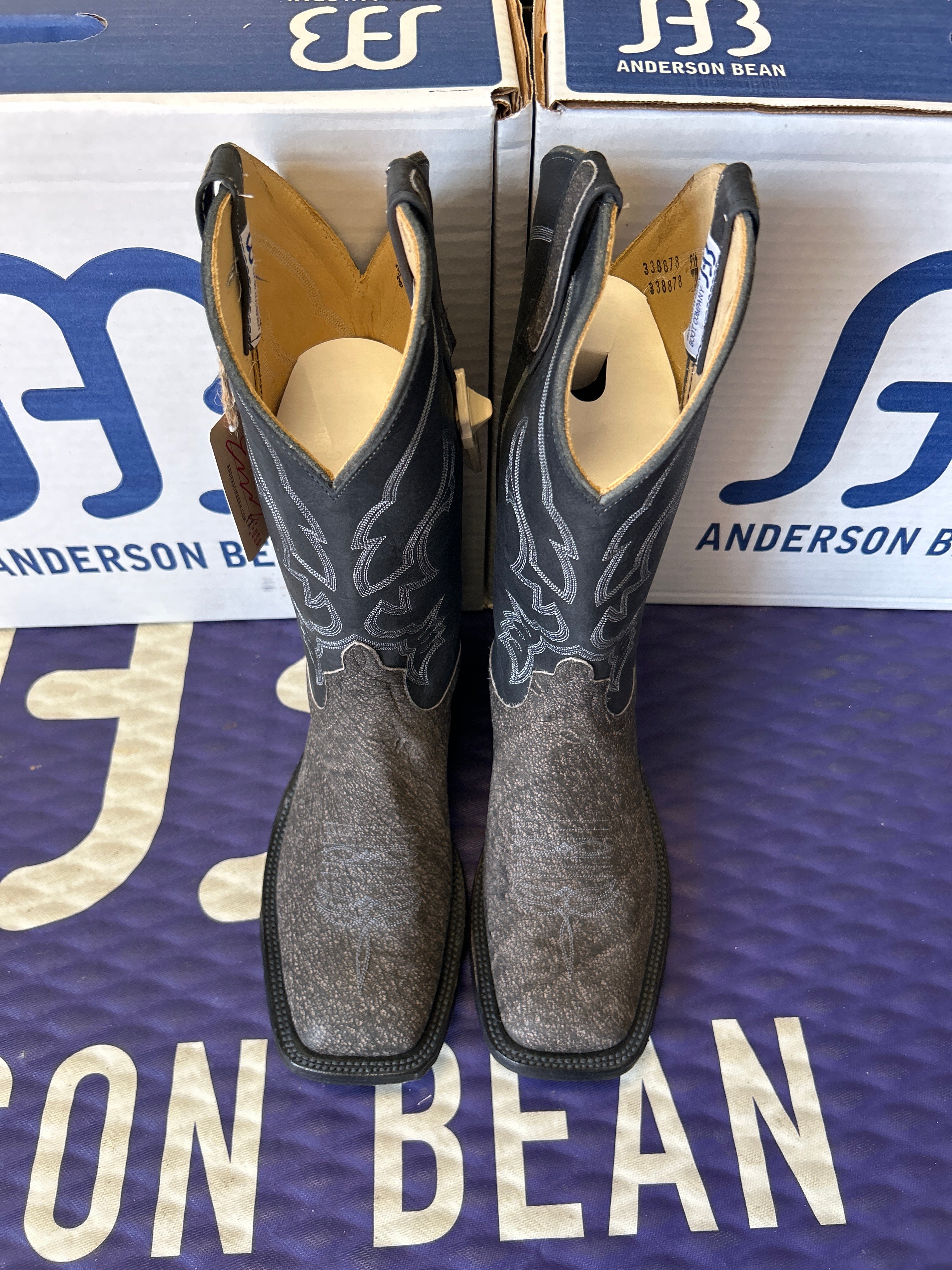 Men's Anderson Bean 12 Inch Shaft Grey Safari Cape Buffalo Wide Square Toe Boots