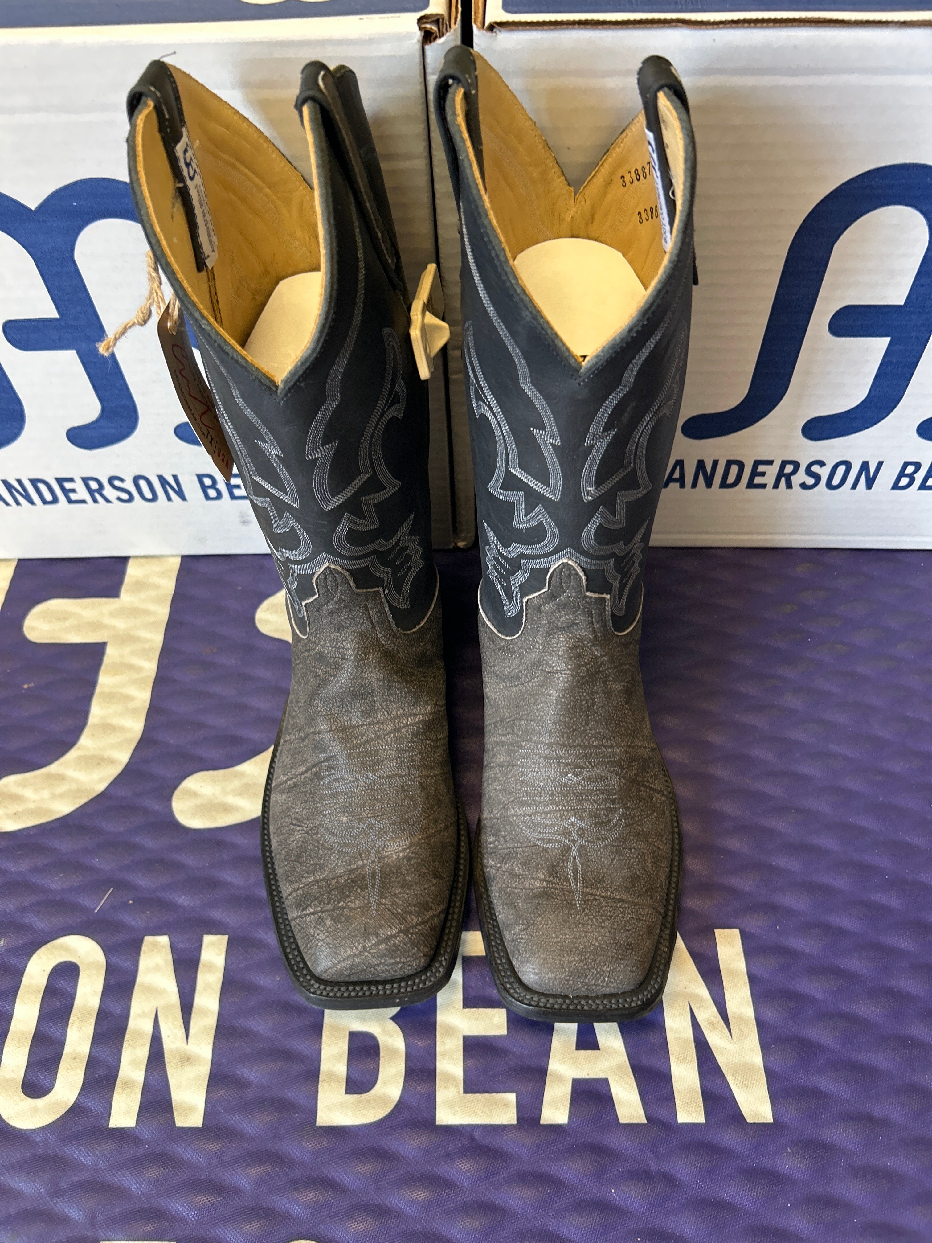 Men's Anderson Bean 12 Inch Shaft Grey Safari Cape Buffalo Wide Square Toe Boots