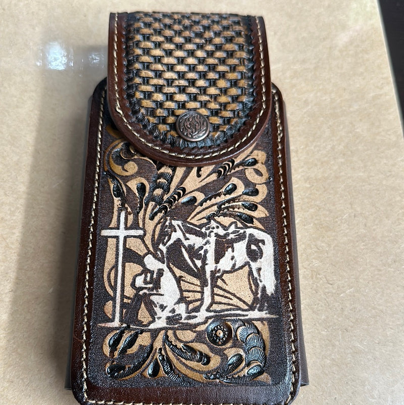 Top Notch Accessories Brown Vertical Phone Case with Praying Cowboy