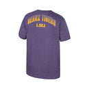 Colosseum Athletics youth short sleeve T-shirt in purple with Geaux Tigers' 'LSU' Louisiana State University graphic print. Rear View