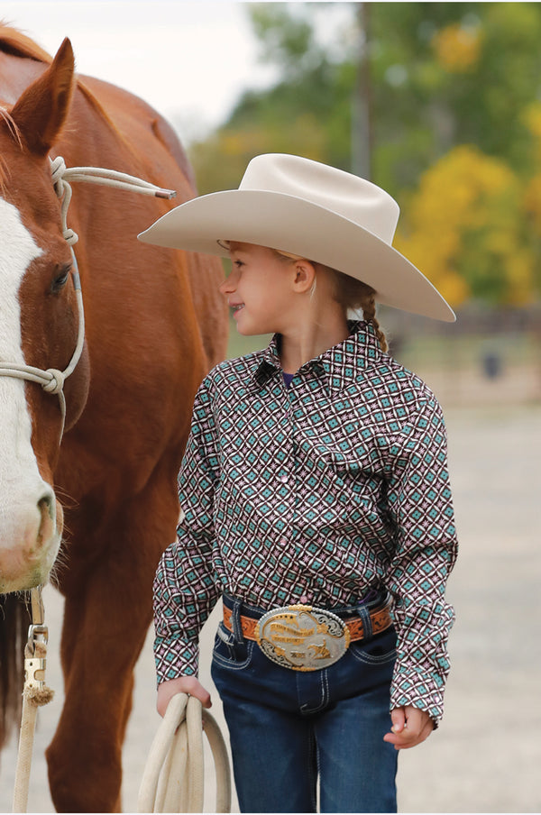 Girl's Cruel CTW8040006 Black Print Snap Long Sleeve Shirt