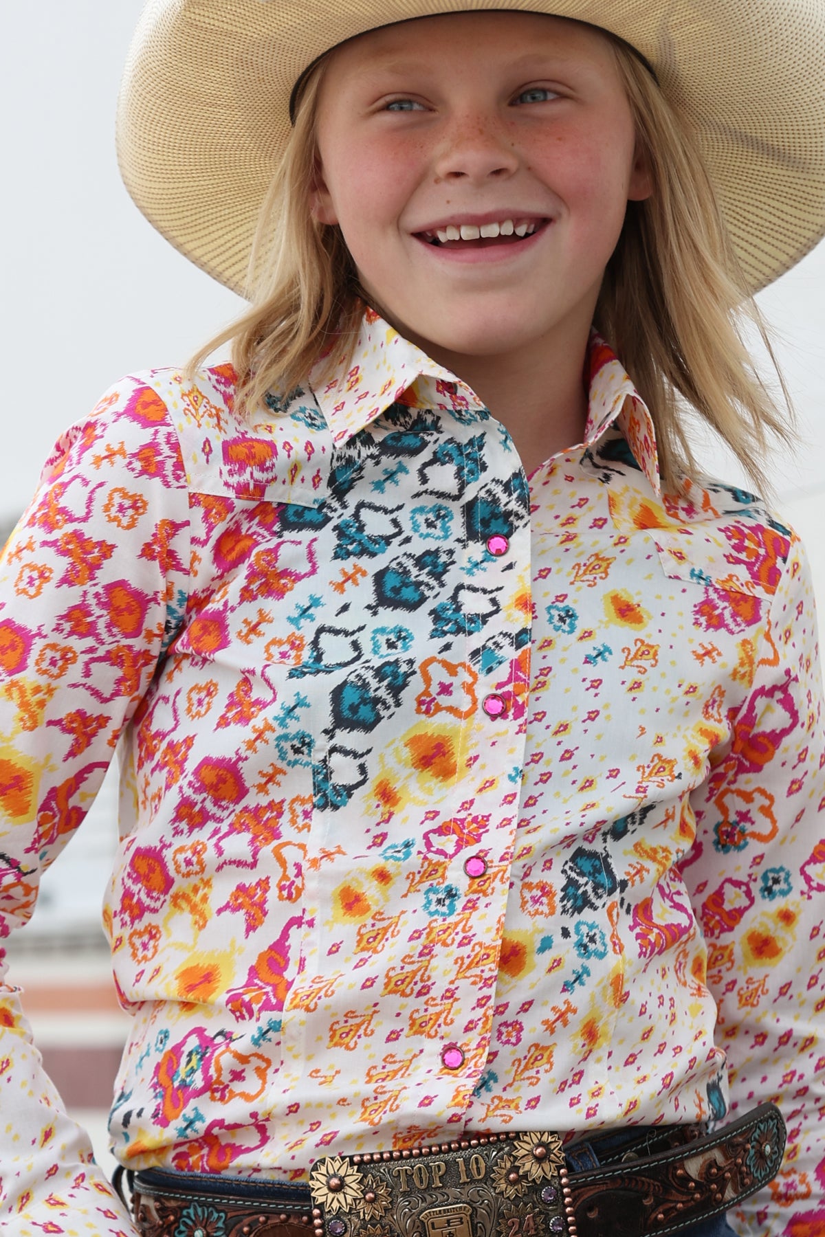 Girl's Cruel Cream Multi Print Long Sleeve Snap Shirt