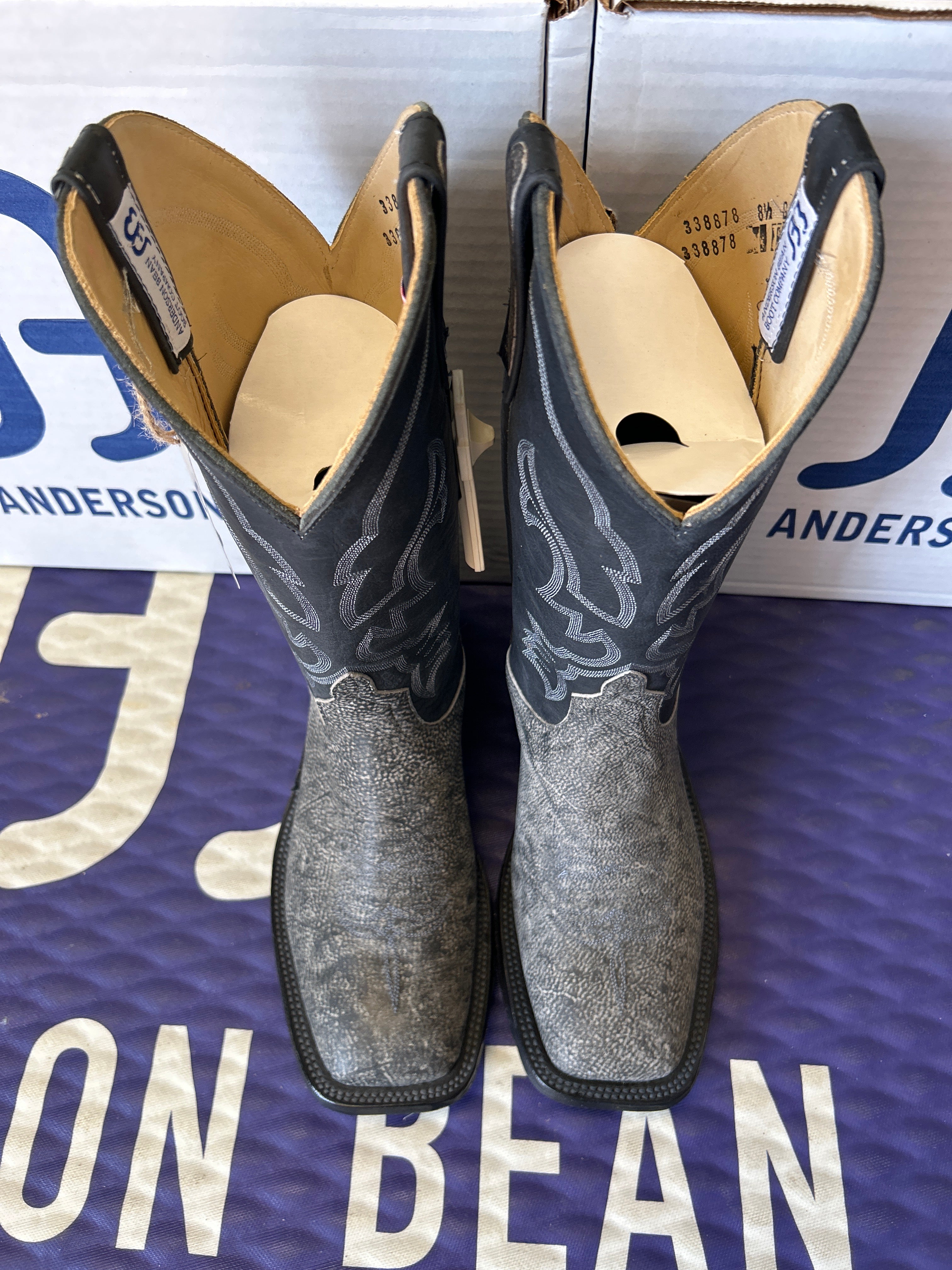Men's Anderson Bean 12 Inch Shaft Grey Safari Cape Buffalo Wide Square Toe Boots