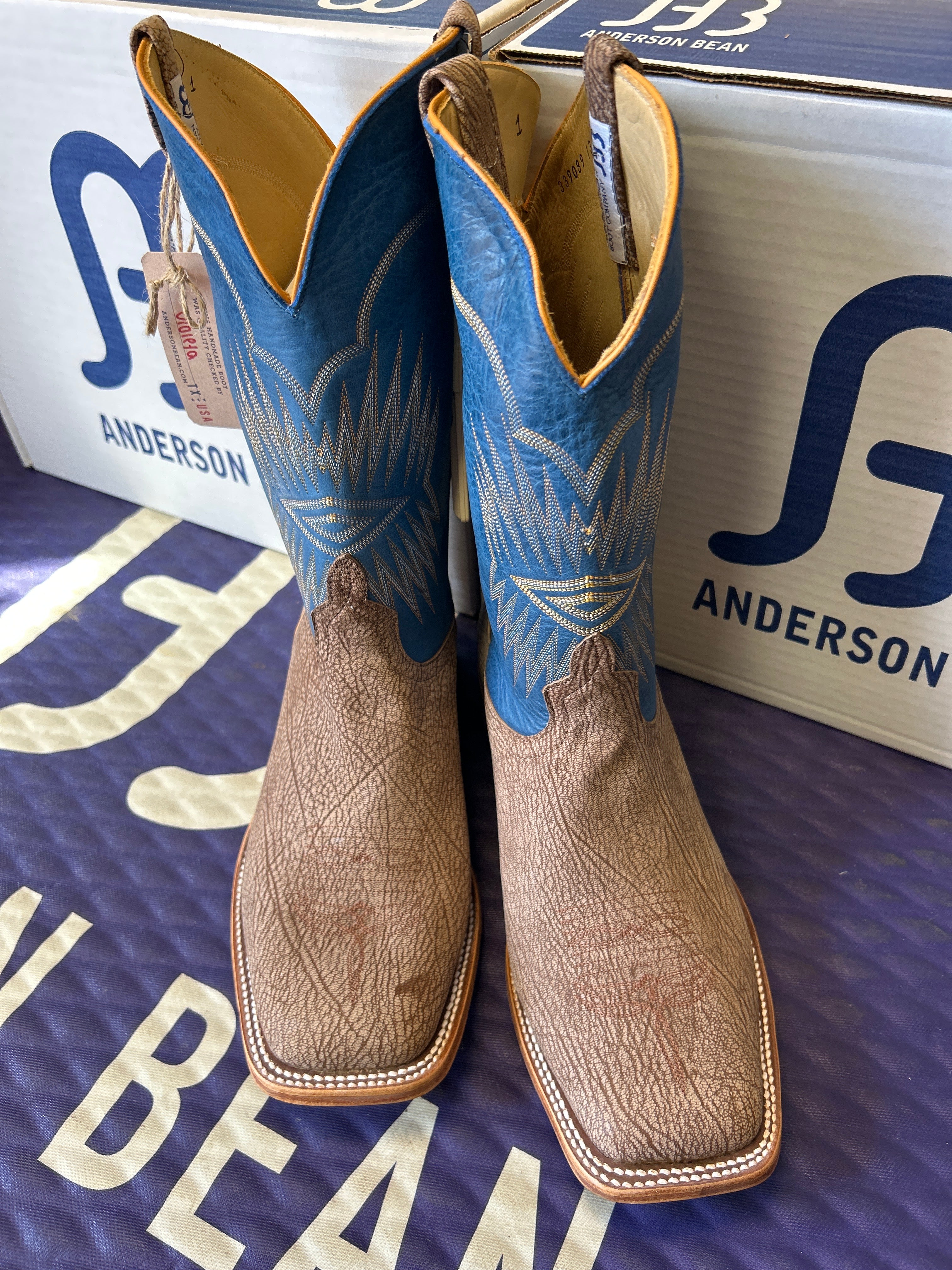 Men's Anderson Bean 12 Inch Shaft Tan Amazon Poseidon Goat Wide Square